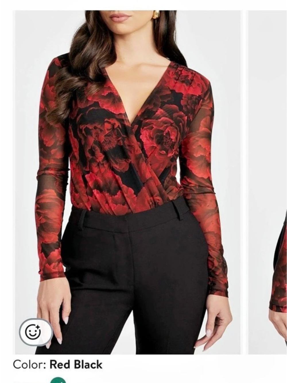 Marciano Passion Flower Mesh Bodysuit Red & Black XS